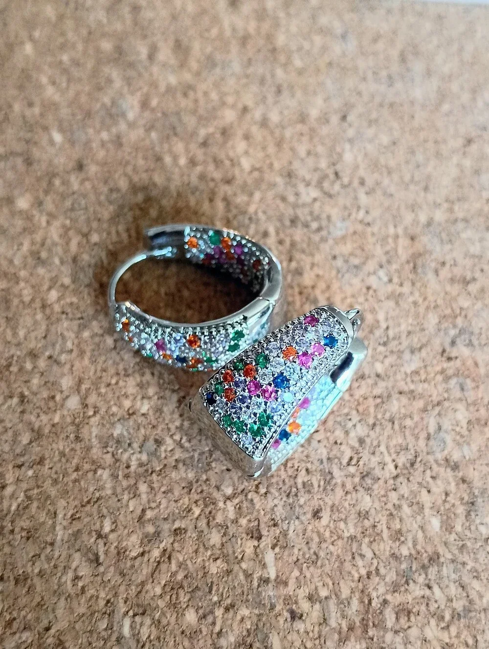 New Silver Tone Multicolor Pavé Hoop Earrings - Women Jewelry